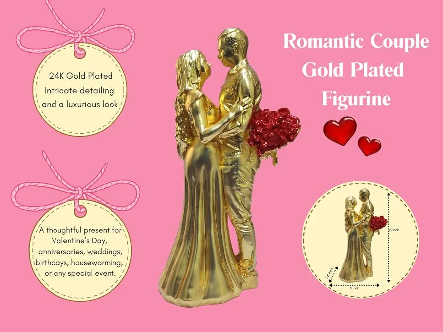 Gold Art India Couple Figurine Gold-Plated Matte Finish | Romantic Home & Office Décor | Valentine Gift for Girlfriend & Boy Friend | Anniversary, Wedding Gift