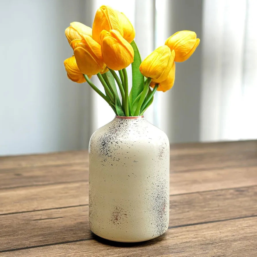 Behoma Metal Flower Vase for Home Decor Items for Living Room Bedroom Drawing Room Accessories Dried Flower Vase Marriage Gifts for Couples Off White Spotted