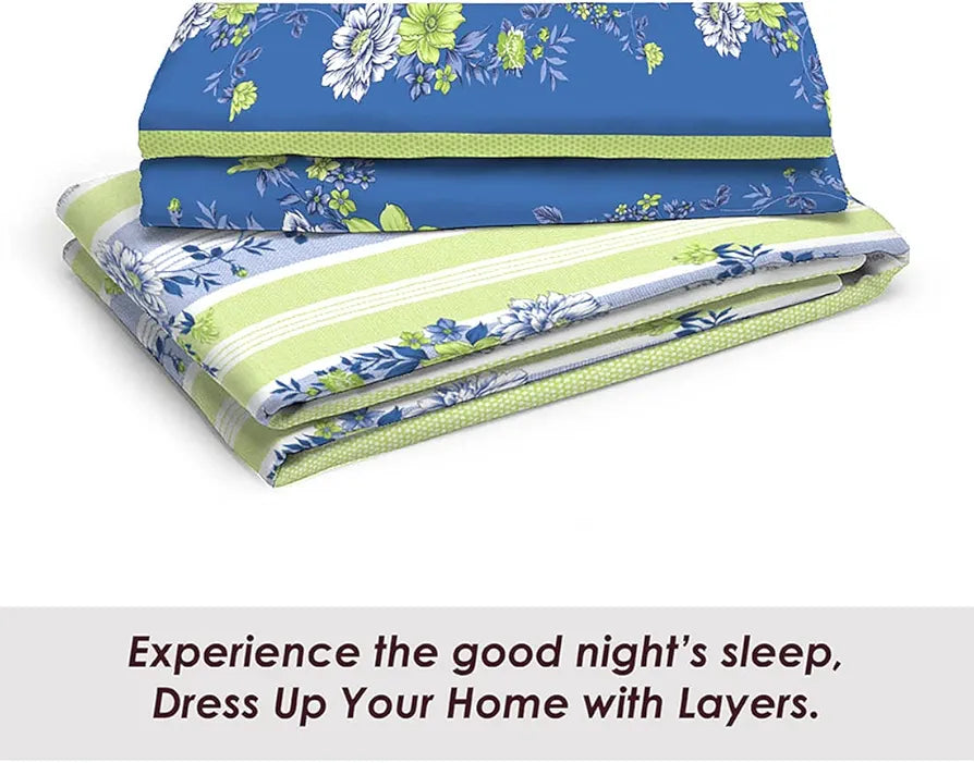 Layers Pavia 100% Cotton Bedsheet Set for All Seasons - Lightweight, Moisture Absorbent, Machine Washable & Easy to Care - Gift for Housewarming & More - 104 TC - Queen Size 