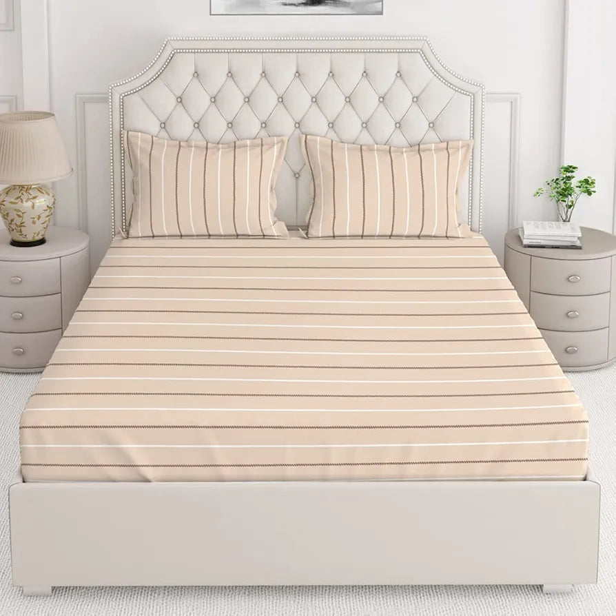 Layers Classic 100% Cotton Bedsheet Set for All Seasons - Lightweight, Moisture Absorbent, Machine Washable & Easy to Care - 104 TC - Queen Size 