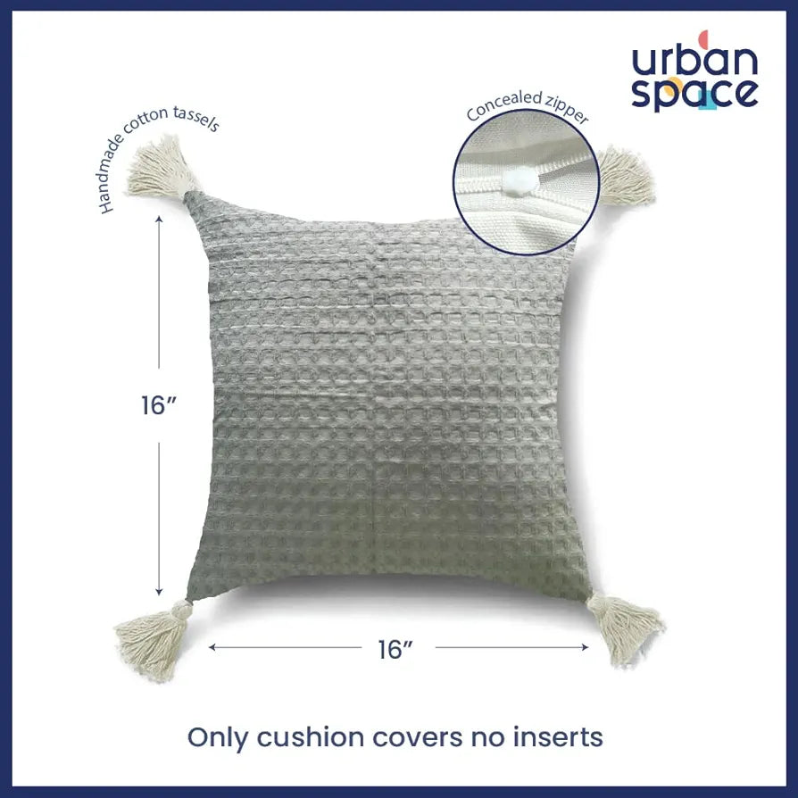 Urban Space Waffle Cotton Cushion Cover Set of 2, 16 inch x 16 inch Cushion Covers for Sofa, Bedroom, Living Room 