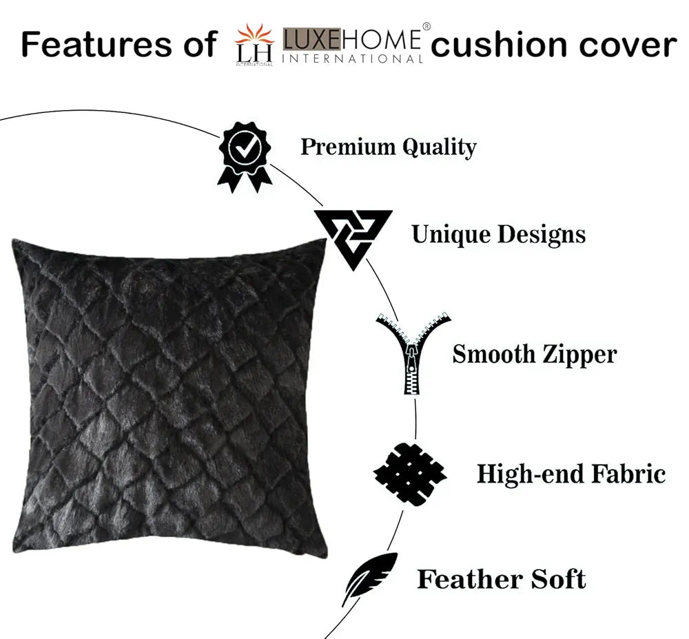 Luxe Home Cushion Cover 16 inch x 16 inch Duble Side Rabbit Fur Diamond Design Covers Set of 2 for Sofa, Bedroom, livingroom 