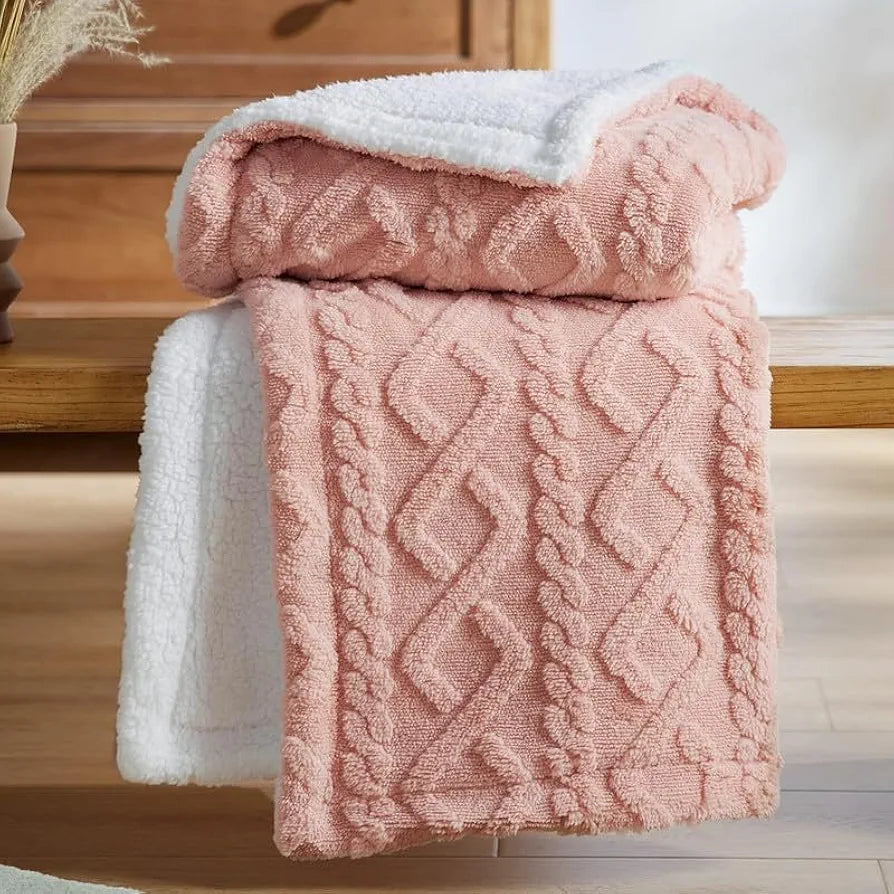 HOMEKART Flannel with Sherpa Luxurious Super Soft Fluffy Cozy Fuzzy Warm Reversible Single Bed Blanket for Winter 500GSM Blanket/Quilt Rajaai - Color- Pink, 220 x 150 Cm, Weight- 2kg