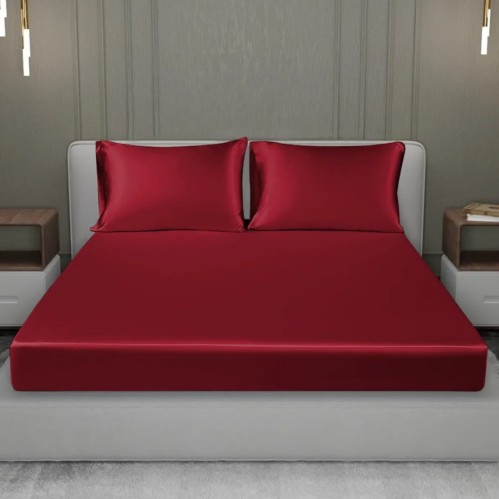 Cloth Fusion Satin Elastic Fitted Bedsheet for Double Bed King Size, Luxury Elastic Bedsheets for King Size Bed with 2 Pillow Covers | H603 | 280 TC