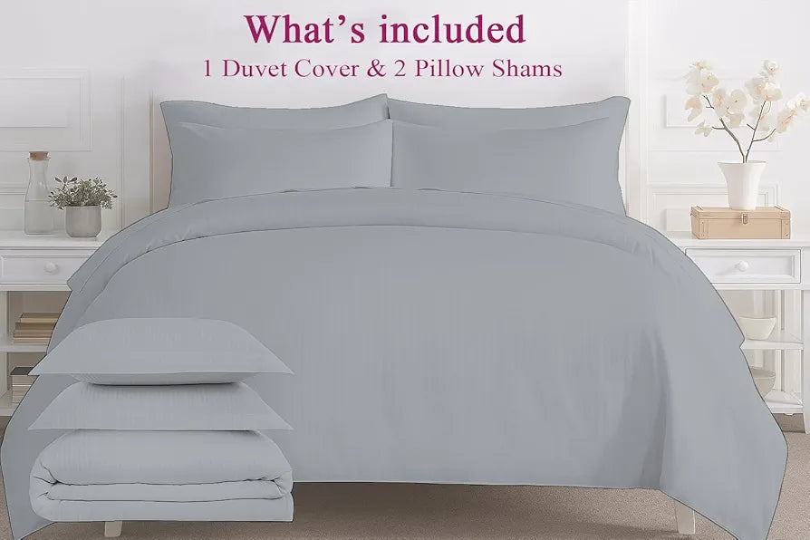 Trance Home Linen Zippered 100% Cotton 200TC Satin Stripe King Size Duvet Cover Quilt Cover Blanket Cover Razai Comforter Cover with 2 Pillow Covers 