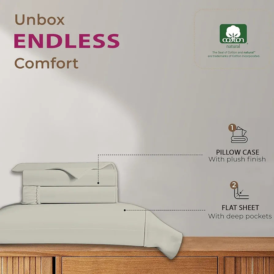 Trance Home Linen 100% Cotton 78x60 inch Queen Elastic Fitted Bedsheet | 400TC Premium Queen Double Bed Size Plain Fitted Elastic Bed Sheet with 2 Pillow Covers 