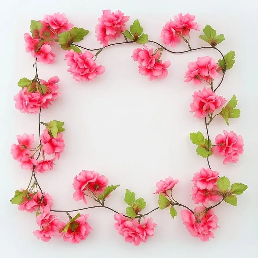 SATYAM KRAFT 1 Lines Artificial Cherry Blossom Rattan Flowers Vine | Hanging Garland for Home, Office, Mandir & Pooja Room | Diwali, Deepawali, Navratri & Wedding Festival Decoration 