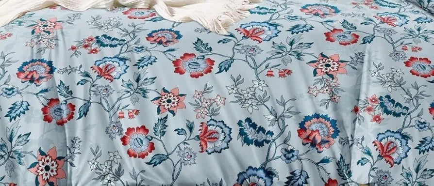 THE HOME STYLE Supersoft Cotton Feel Glace Cotton King Size Printed Flat Double Bedsheet wih 2 Pillow Cover II 400 TC, 90