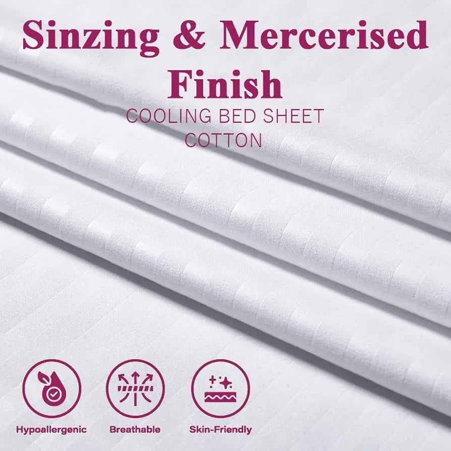 Trance Home Linen 400 TC 100% Cotton Queen Sheet Set 4pcs -1 Fitted Sheet +1 Flat Sheet and 2 Pillow Covers