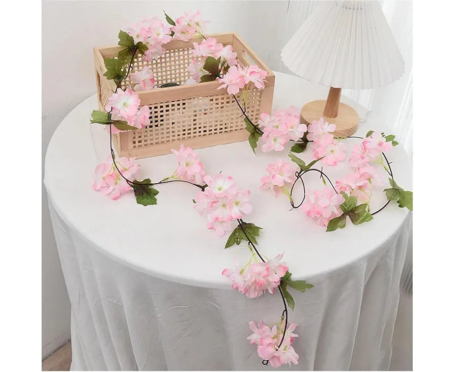 SATYAM KRAFT 1 Lines Artificial Cherry Blossom Rattan Flowers Vine | Hanging Garland for Home, Office, Mandir & Pooja Room | Diwali, Deepawali, Navratri & Wedding Festival Decoration 