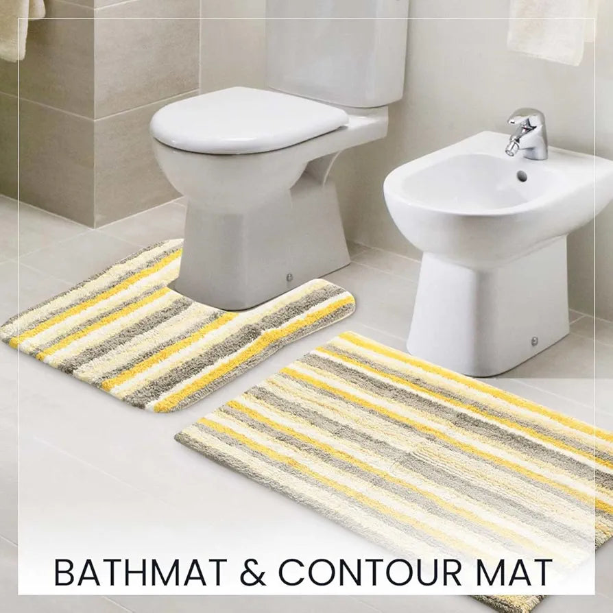 SASHAA WORLD Striped Anti Skid Bathmat and Contour Set 