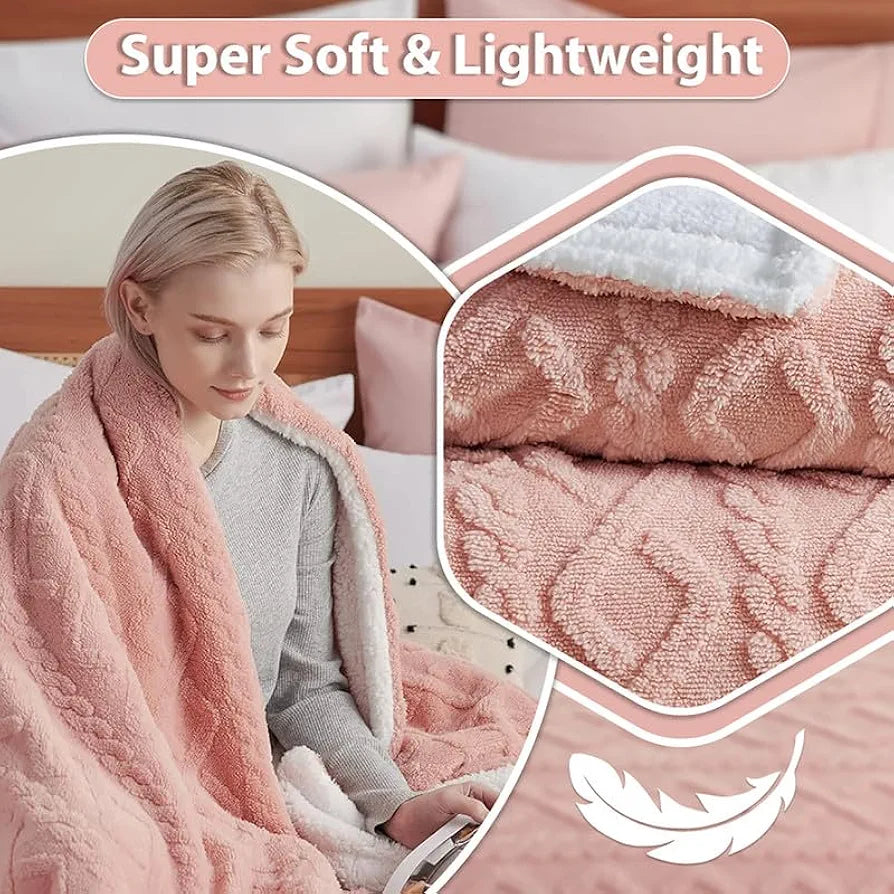 Flannel with Sherpa Luxurious Super Soft Fluffy Cozy Fuzzy Warm Reversible Double Bed Blanket for Winter 500GSM Blanket/Quilt Rajaai - Color- Pink, 230 x 220 Cm, Weight- 3kg