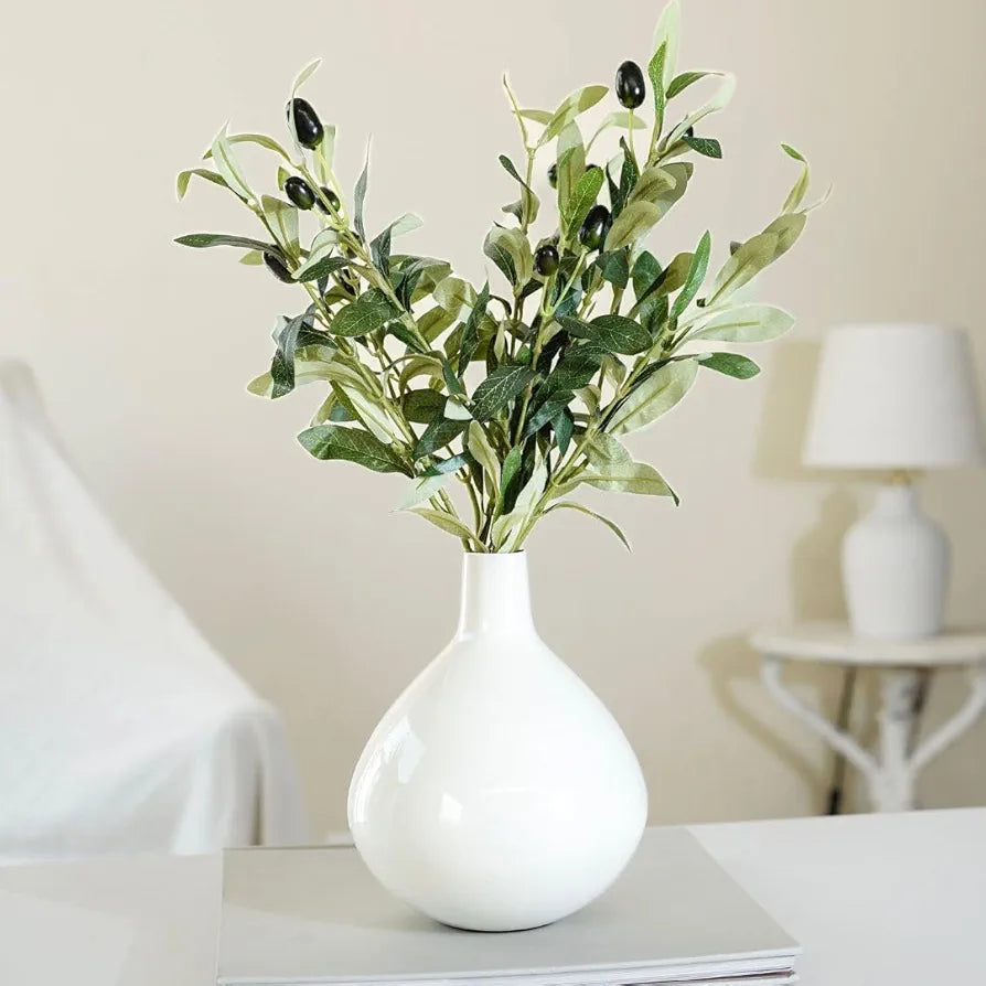 BEHOMA Metal Flower Vase For Home Decor Balcony Living Room Office | Table Decorative Showpiece Item For Festivals Birthday Off White Tall Vase , Round