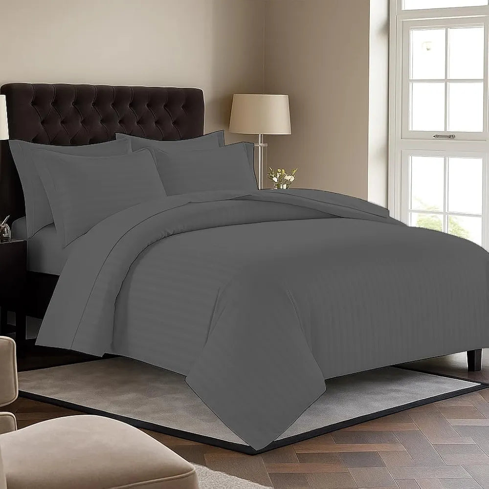 Trance Home Linen Zippered 100% Cotton 200 TC Satin Stripe Queen Duvet Cover Quilt Cover Razai Comforter Cover with 2 Pillow Covers 