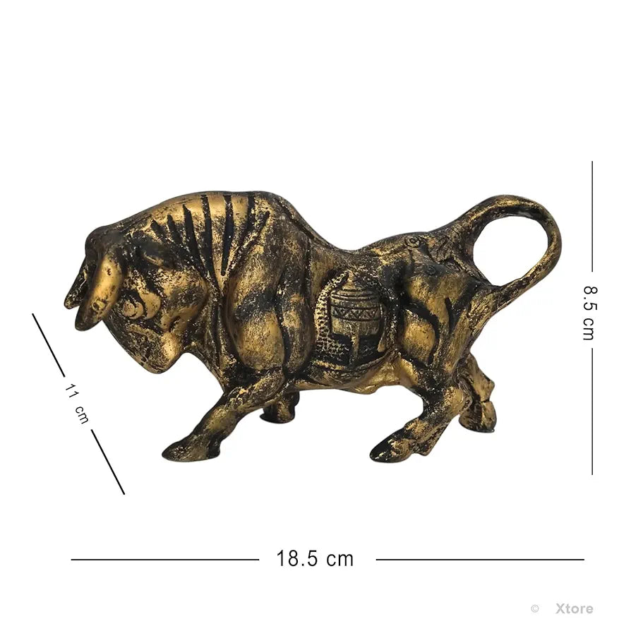 Xtore Brass Finish Bull Resin Statue for Home Decor 