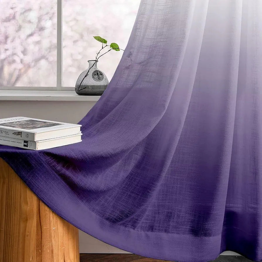 HOMADORN Ombre Printed Linen Textured Sheer Curtains for Living Room, Bedroom, Dining Room, Kitchen, Bathroom 