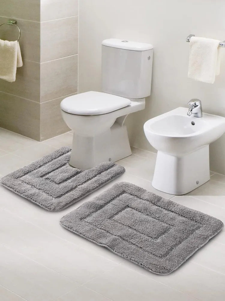 Saral Home Cotton Anti Slip Bathmat Set with Contour | Washable, Non-Slip & Quick-Drying Mats for Home/Kitchen/Office | Soft & Super Absorbent Mats for Shower 