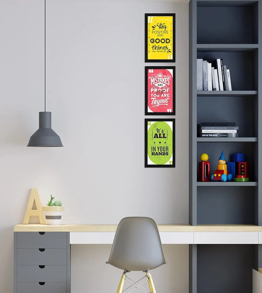 ArtX Paper Motivational Quotes Wall Art Painting, Framed Paintings 13 X 25.5 inches, 8.5 X 13 each, Multicolor, Set of 3 