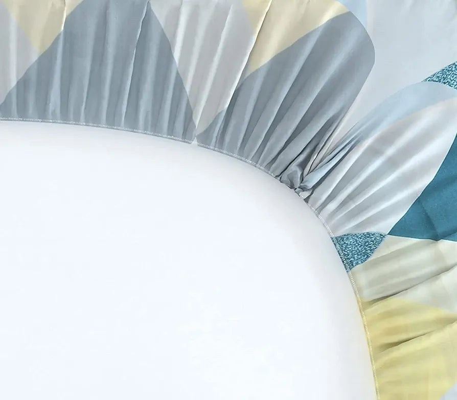 THE HOME STYLE Cotton Feel Glace Cotton Elastic Fitted All Around Printed Full Length Single Bed Bedsheet With 1 Pillow Cover 300 TC 