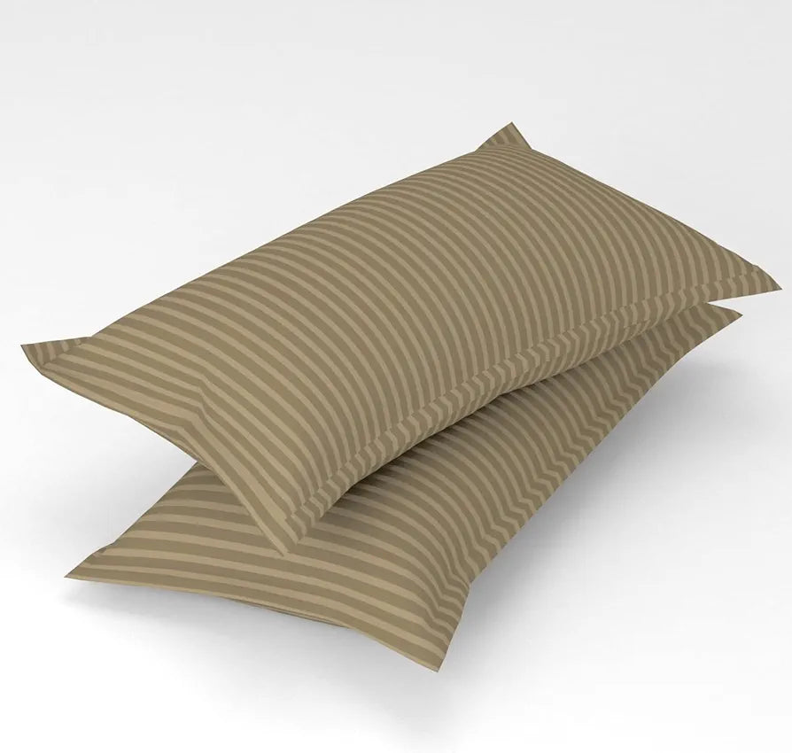 Homefab India 160 TC Stripe Glace Cotton Double BedSheet with 2 Pillow Covers -  - Beige