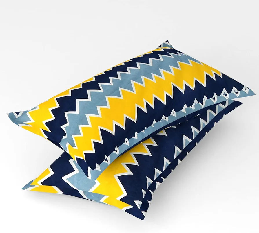 HOMEKART 100% Microfiber bedsheet for Double Bed with 2 Pillow Covers Breathable | Wrinklefree and Soft Touch 144 TC Pattren Zigzag Yellow and Grey| TC - 144