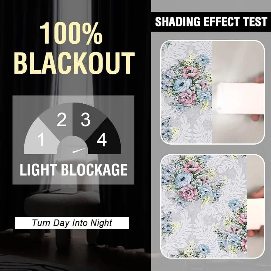 Cloth Fusion 100% Blackout Printed Premium Window Curtains 5 Feet Long Set of 2, Noise Reducing Blackout Curtains 5 Feet for Window with Grommet for Home Decor 