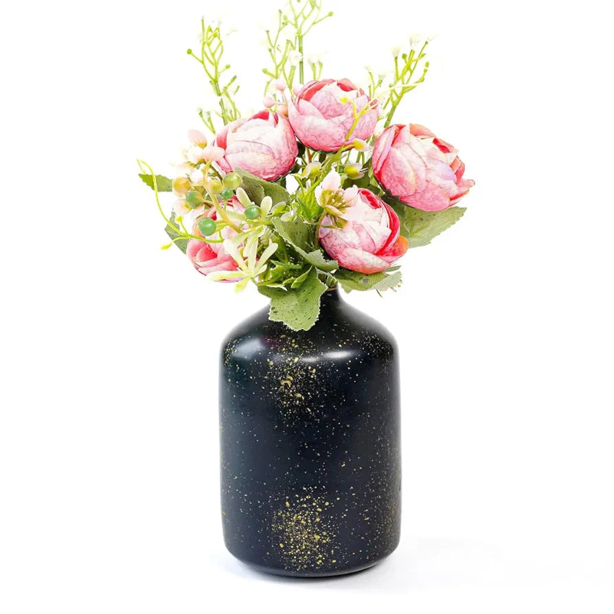 Behoma Metal Flower Vase for Home Decor Bedroom Living Room Office Wedding | Table Decorative Item for Festivals Birthday Spotted Black 1Pcs  