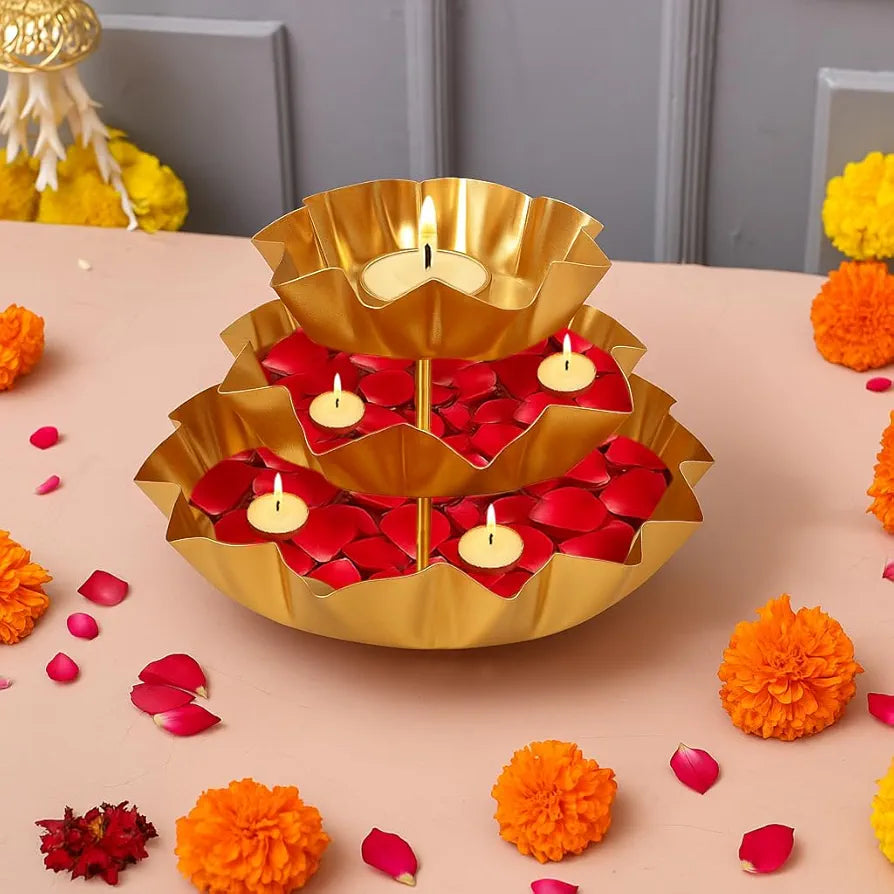 CraftVatika Urli Bowl with Tealight Candle Holder,Diwali Decoration Items, Diwali Gift Items Navratri Home Decoration Items for House Office, Handcrafted Bowl for Floating Flowers,Tea Light Candles,