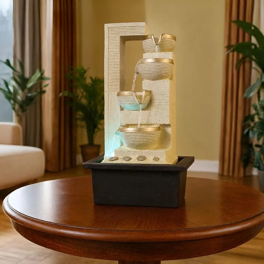 ALILA 23-Inch Waterfall Fountain with LED Lights | Tabletop Indoor Outdoor Water Fountain for Home, Office, Living Room Décor | Vastu Showpiece & Gifting Item