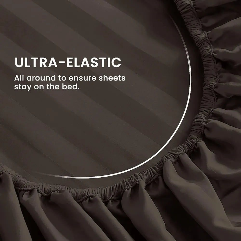 Cloth Fusion Elastic Fitted Glace Cotton Satin Striped Bedsheet Single Size with 1 Pillow Cover 