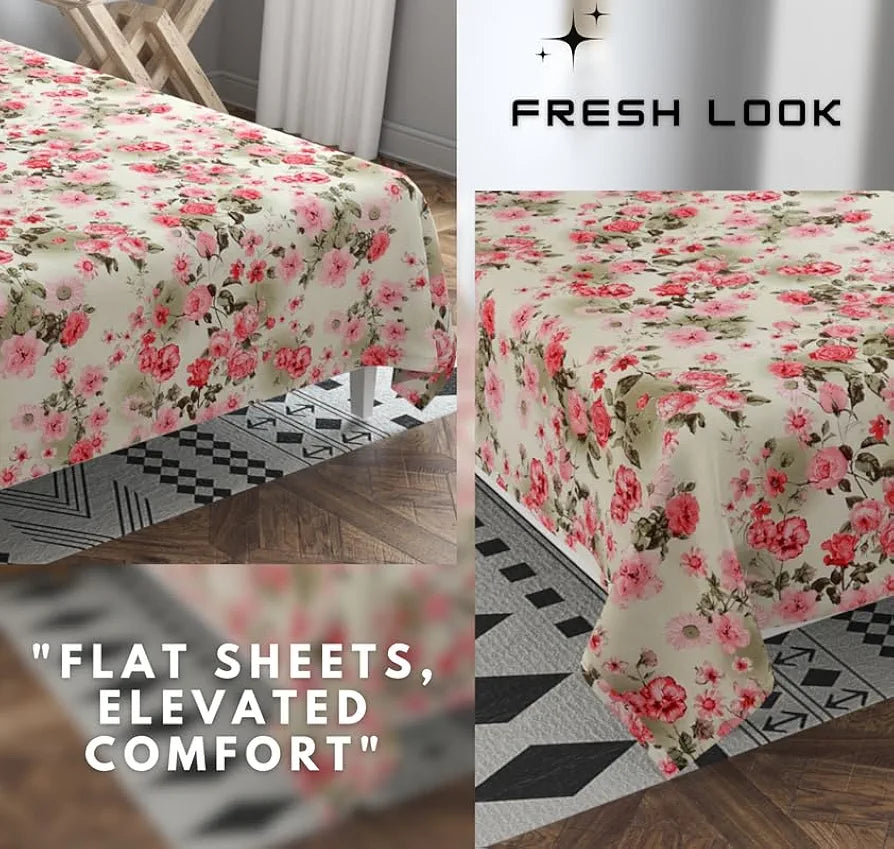 HOMEKART Floral Printed Cotton Feel Double Bedsheet with 2 Pillow Covers |200 Tc Soft, Breathable & Wrinkle-Free| Premium Printed Bedsheet for Home Bedroom 