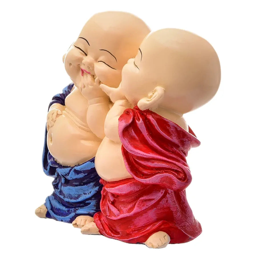 Karigaari India Handcrafted Resine Little Laughing Buddha Monk Sculpture | Showpiece for Home Décor and Office, Blue