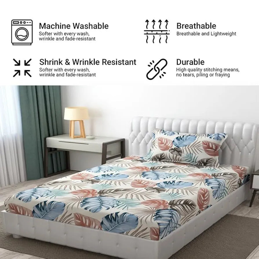 FRESH FROM LOOM Microfiber Single Bed Bedsheet For Single Size Bed | Floral Design Bed Spread With 1 Pillow Covers | Wrinkle Free Hypo-Allergenic Bedsheets/Bedcover , 144 tc