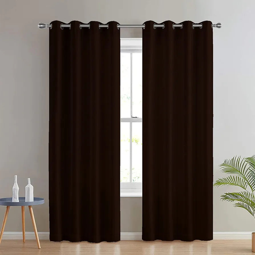 Divine Casa Premium Micro Satin Semi Blackout Door Curtains Pack of 2 | Solid Design | Size 7 Feet | Elegant Look & Light Control | Brown