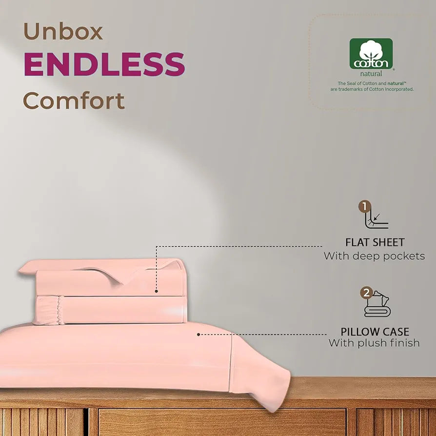 Trance Home Linen 100% Cotton 78x60 inch Queen Elastic Fitted Bedsheet | 400TC Premium Queen Double Bed Size Plain Fitted Elastic Bed Sheet with 2 Pillow Covers 