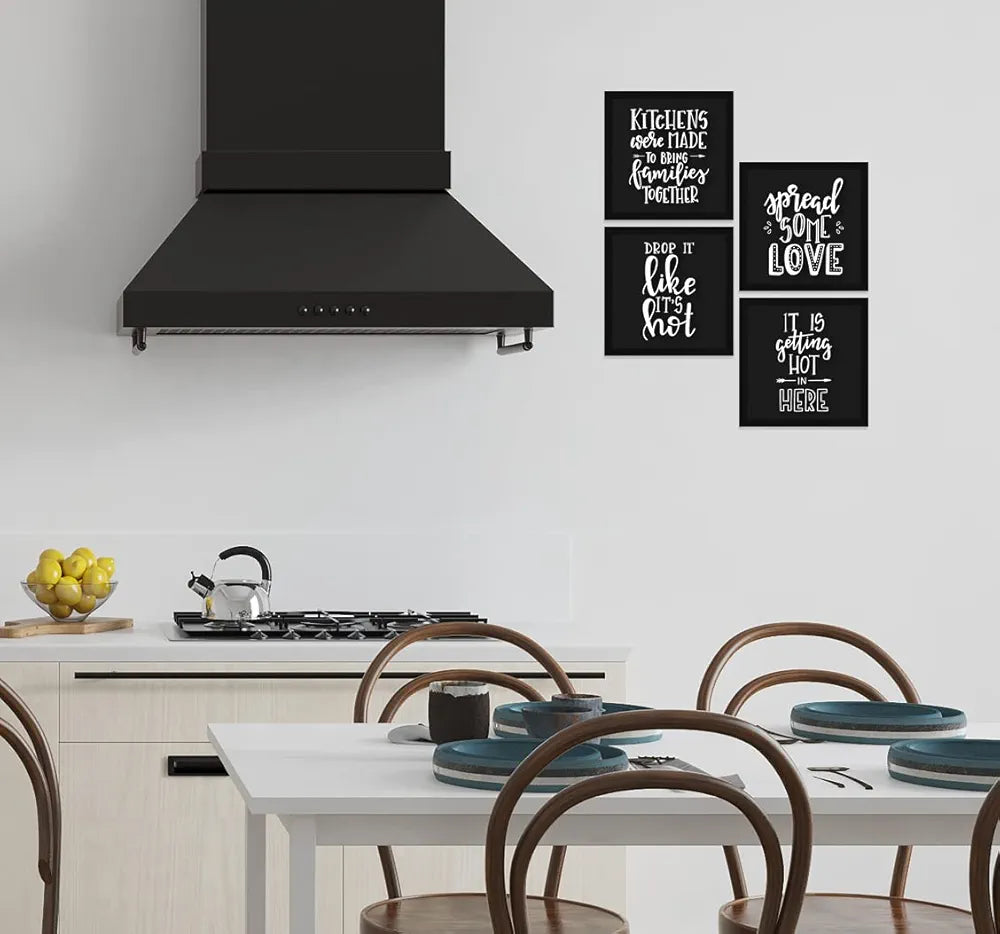 ArtX Kitchen Food Motivational Funny Quotes Framed Paintings Posters, 20 X 20 inches, 10.0 X 10.0 inches Each, Multicolor, Synthetic Wood, Set of 4 