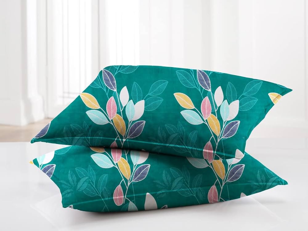 BSB HOME Premium Double Bedsheet with 2 Pillow Covers - 160 TC Supersoft Microfiber - Breathable & Wrinkle Free - 3 Pcs Set | Green and Blue