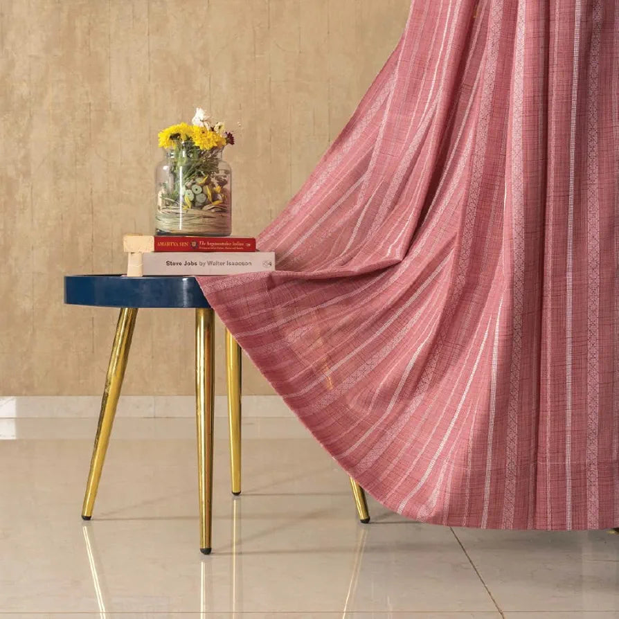 Urban Space Stripes Aari Collection Weaved Sheer Curtains For Window 5 Feet Long, 40-50% Light Filtering Curtains With Eyelets And Tieback, Set Of 2 Decorative Curtains For Living Room 