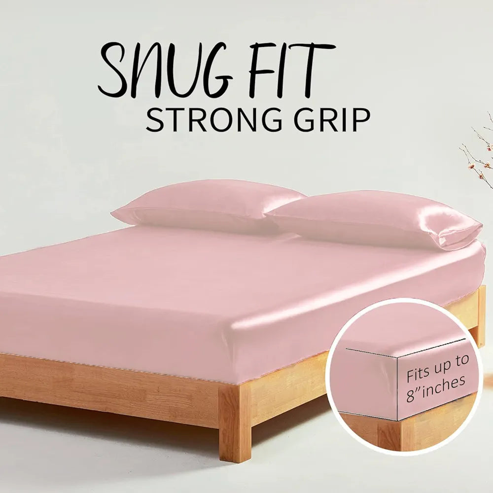 Cloth Fusion Satin Elastic Fitted Bedsheet for Double Bed King Size, Luxury Elastic Bedsheets for King Size Bed with 2 Pillow Covers | H603 | 280 TC