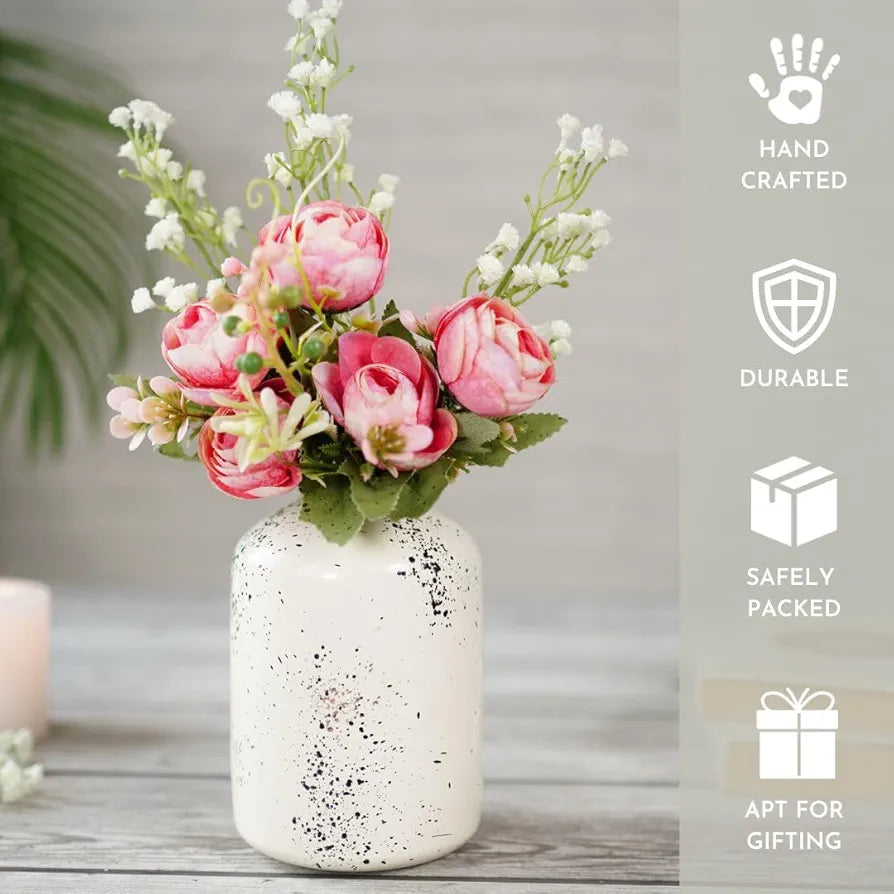 Behoma Metal Flower Vase for Home Decor Items for Living Room Bedroom Drawing Room Accessories Dried Flower Vase Marriage Gifts for Couples Off White Spotted