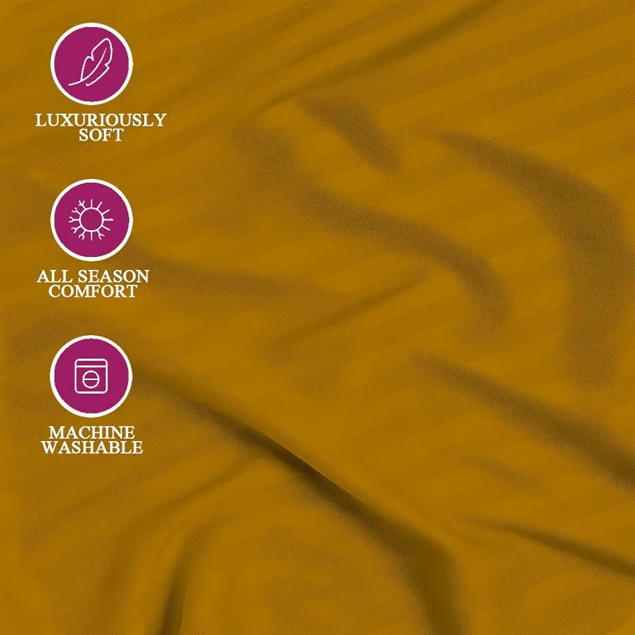 Trance Home Linen 100% Cotton 78x60 inch Queen Fitted 200TC Satin Stripe Elastic Fitted Bedsheet | Daily Use Double Bed Fitted Bedspread with 2 Pillow Covers 