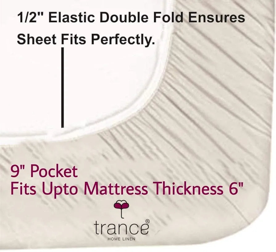 Trance Home Linen 100% Cotton 78x36 inch Single Fitted 200TC Satin Stripe Elastic Bedsheet | Single Bed Size Daily use Fitted Bedspread with 1 Pillow Cover 