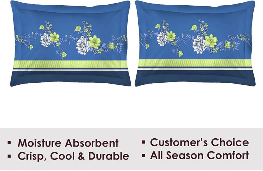 Layers Pavia 100% Cotton Bedsheet Set for All Seasons - Lightweight, Moisture Absorbent, Machine Washable & Easy to Care - Gift for Housewarming & More - 104 TC - Queen Size 