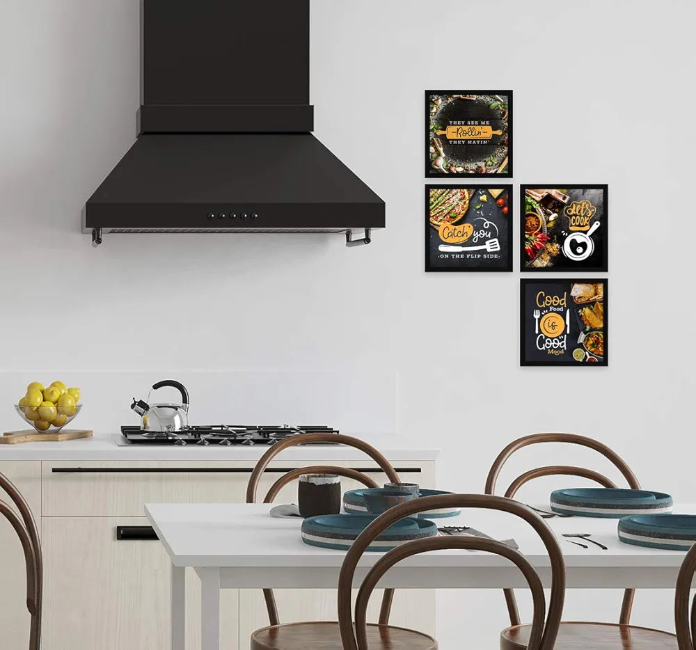 ArtX Kitchen Food Quotes Motivational Funny Wall Art Frames, Framed Posters, 20 X 20 inches, 10.0 X 10.0 inches Each, Multicolor, Synthetic Wood, Set of 4 