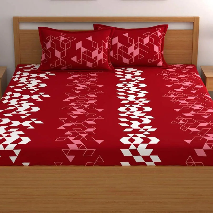 Dreamscape 100% Cotton King Fitted Bedsheet with 2 Pillow Covers - 