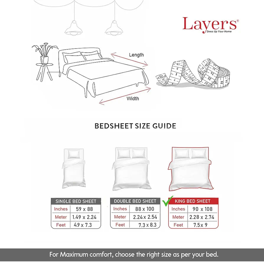 Emaline 100% Cotton King Bedsheet Set  | 1 King Cotton Bedsheet & 2 Pillow Covers | Breathable & Anti-Wrinkle | 144 TC | 