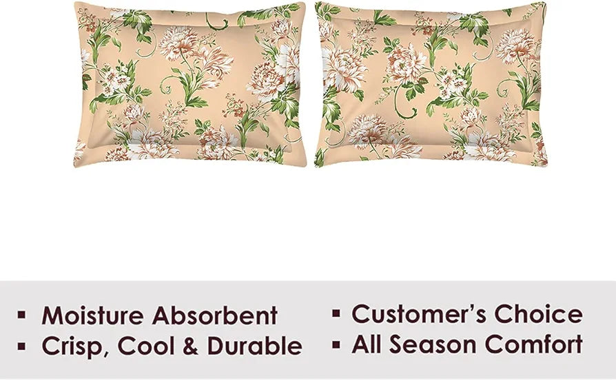 Layers Tivoli 100% Cotton Bedsheet Set for All Seasons - Lightweight, Moisture Absorbent, Machine Washable & Easy to Care - Gift for Housewarming & More - 104 TC - Queen Size 