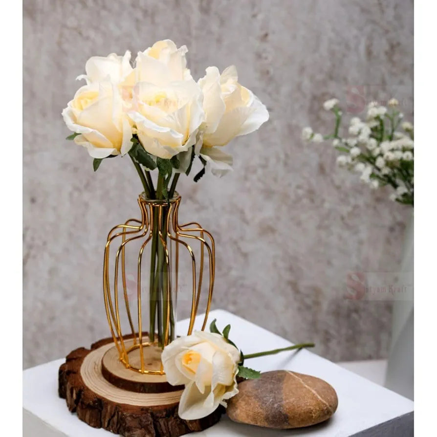 SATYAM KRAFT 1 Bunch Artificial Rose Flower Fabric Bouquet for Home Decor,Bedroom,Balcony, Wedding Decoration, Engagement Decor Items   