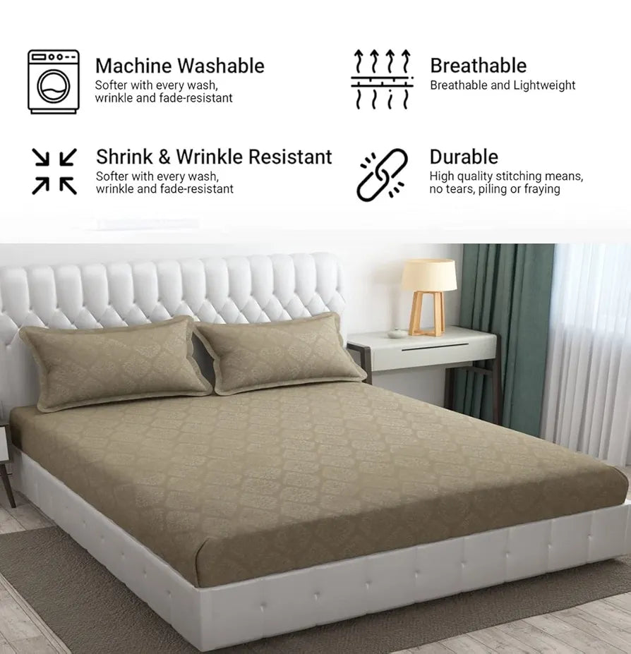 FRESH FROM LOOM Double Bedsheet King Size - Microfiber Rotary Printed, Hypoallergenic, Wrinkle Free With 2 Pillow Covers , 144 TC