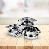 Stainless Steel Handi Casserole Set of 3 with Lid 600ml + 1L + 1.6L Cook Serve Silver